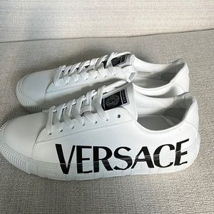 Versace White/Black Leather Greca Logo Low-Top Sneakers